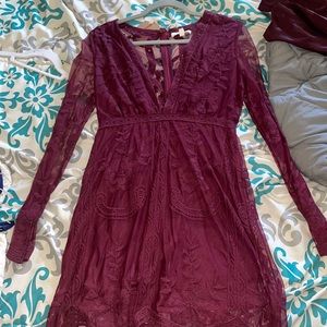 Lace dress (short) low neck line. Maroon